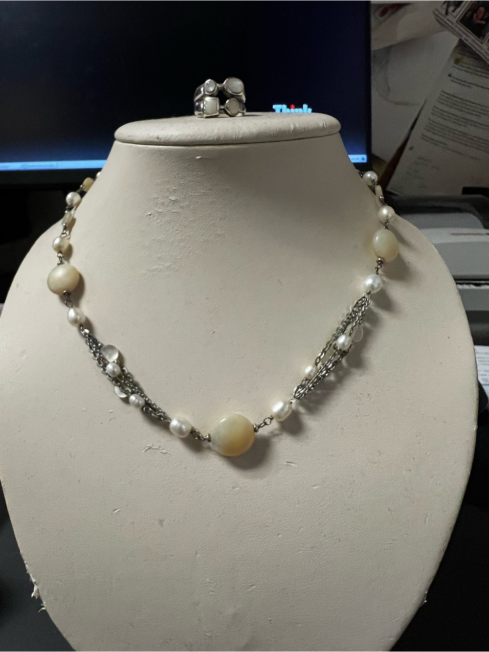 Pearl and Cream Bead Multi-Strand Necklace